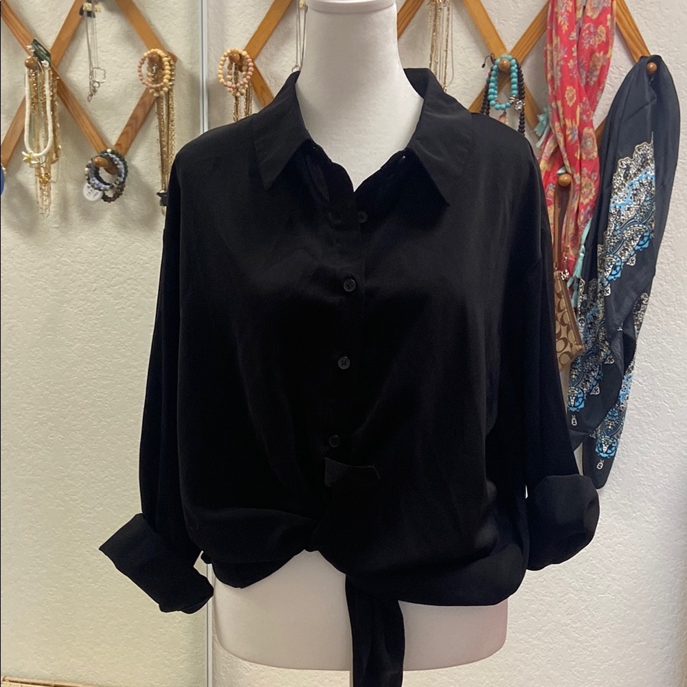Black Button Down Women's Top